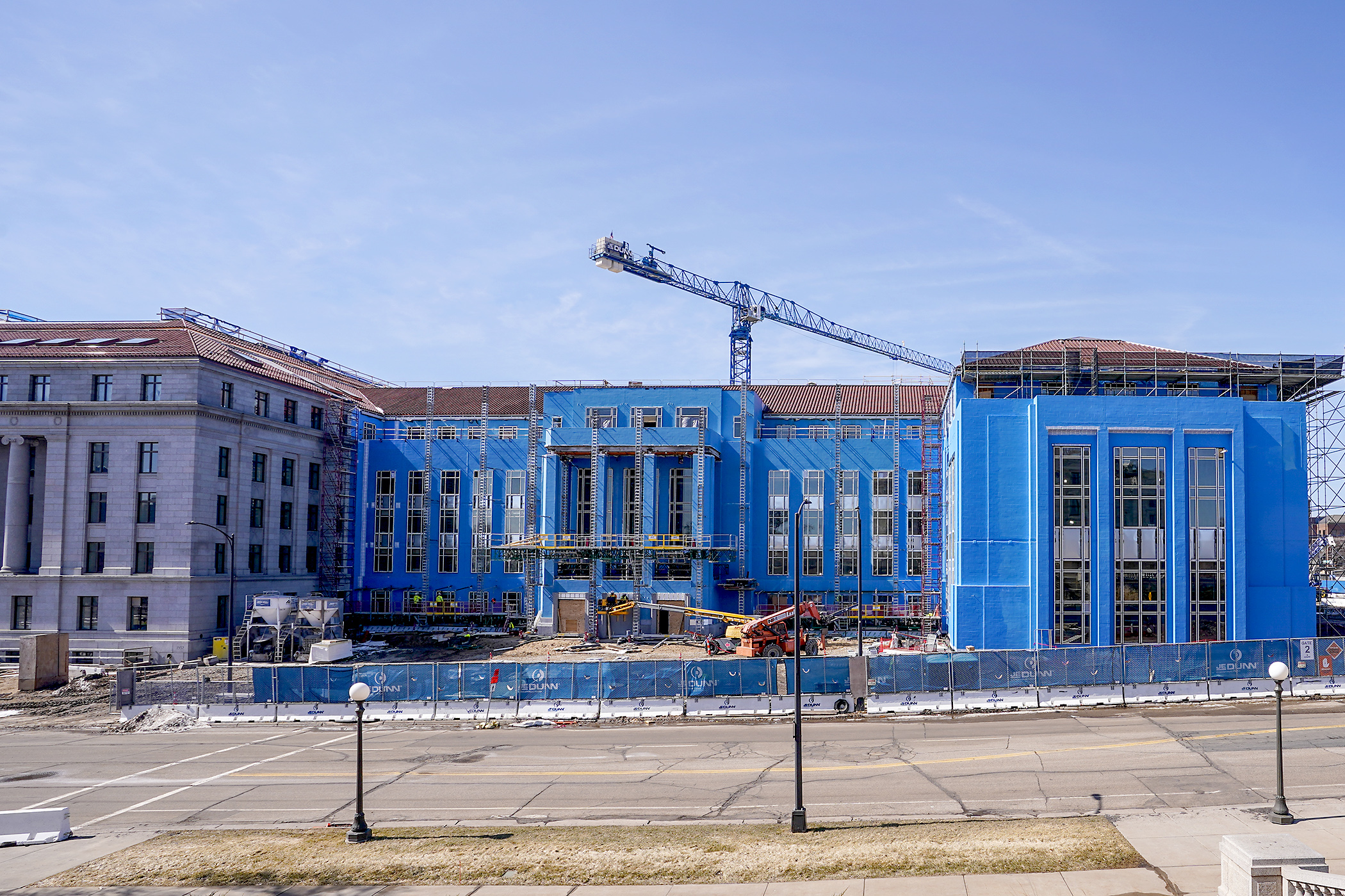 Work continues March 20 on the State Office Building renovation and expansion project. Tenants are expected to return to the facility in September 2027. (Photo by Michele Jokinen)